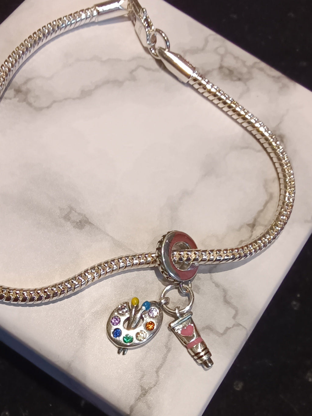 Gliederarmband+Charm-Anhänger "Künstler/Maler"925er Sterling Silber