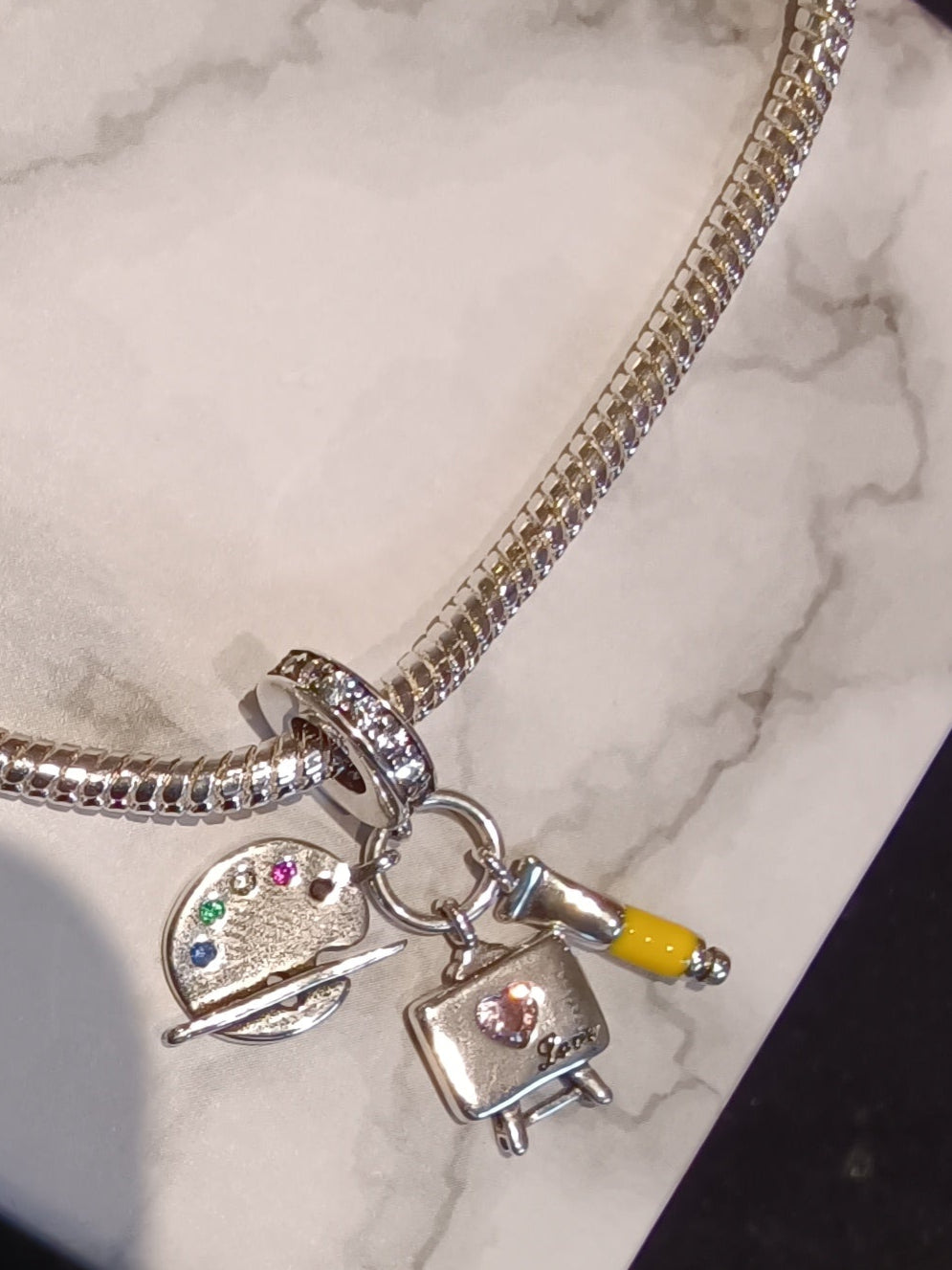 Gliederarmband+Charm-Anhänger "Künstler/Maler"925er Sterling Silber