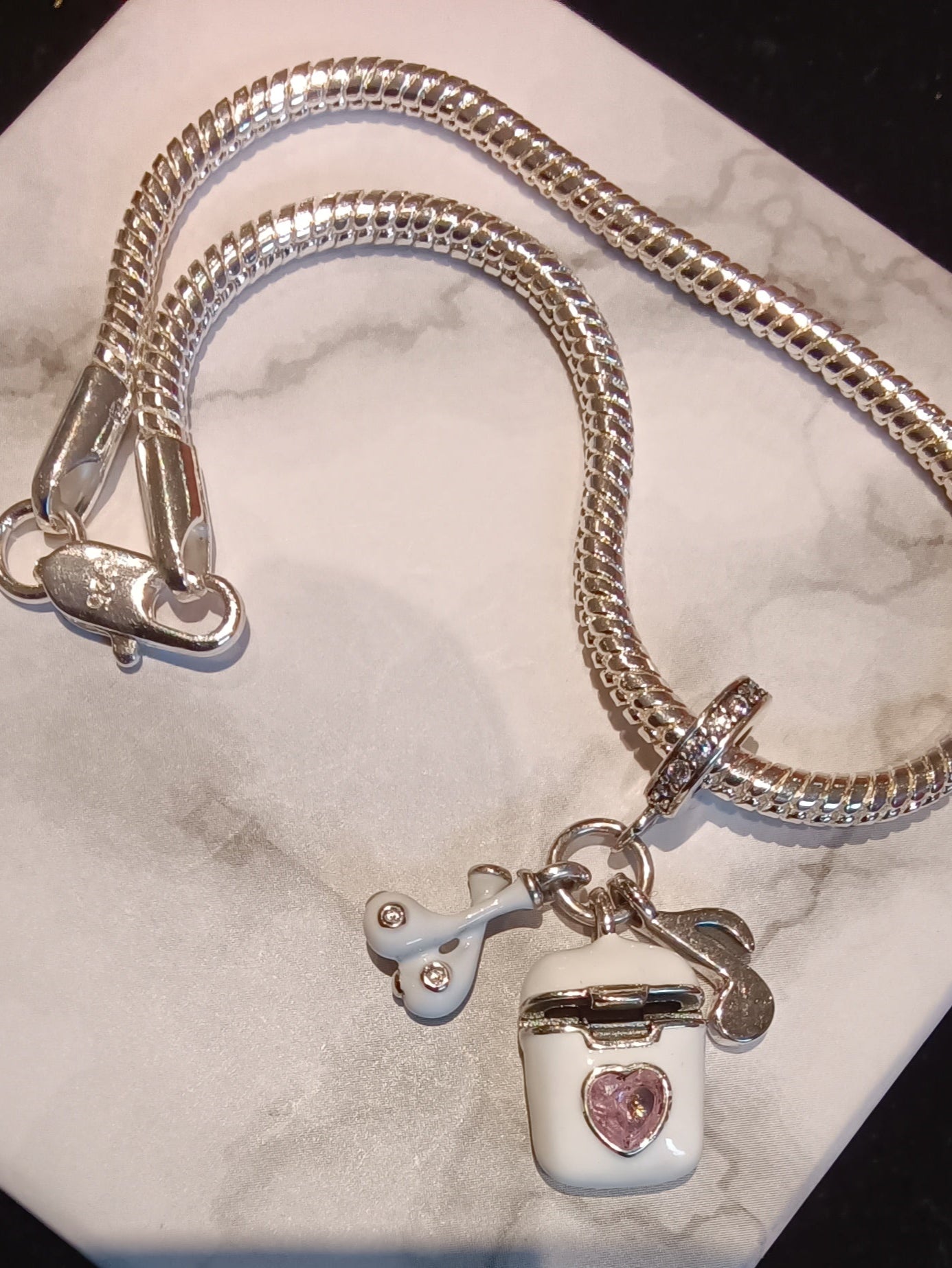 Gliederarmband+Charm-Anhänger "Air Pods/Musik"925er Sterling Silber