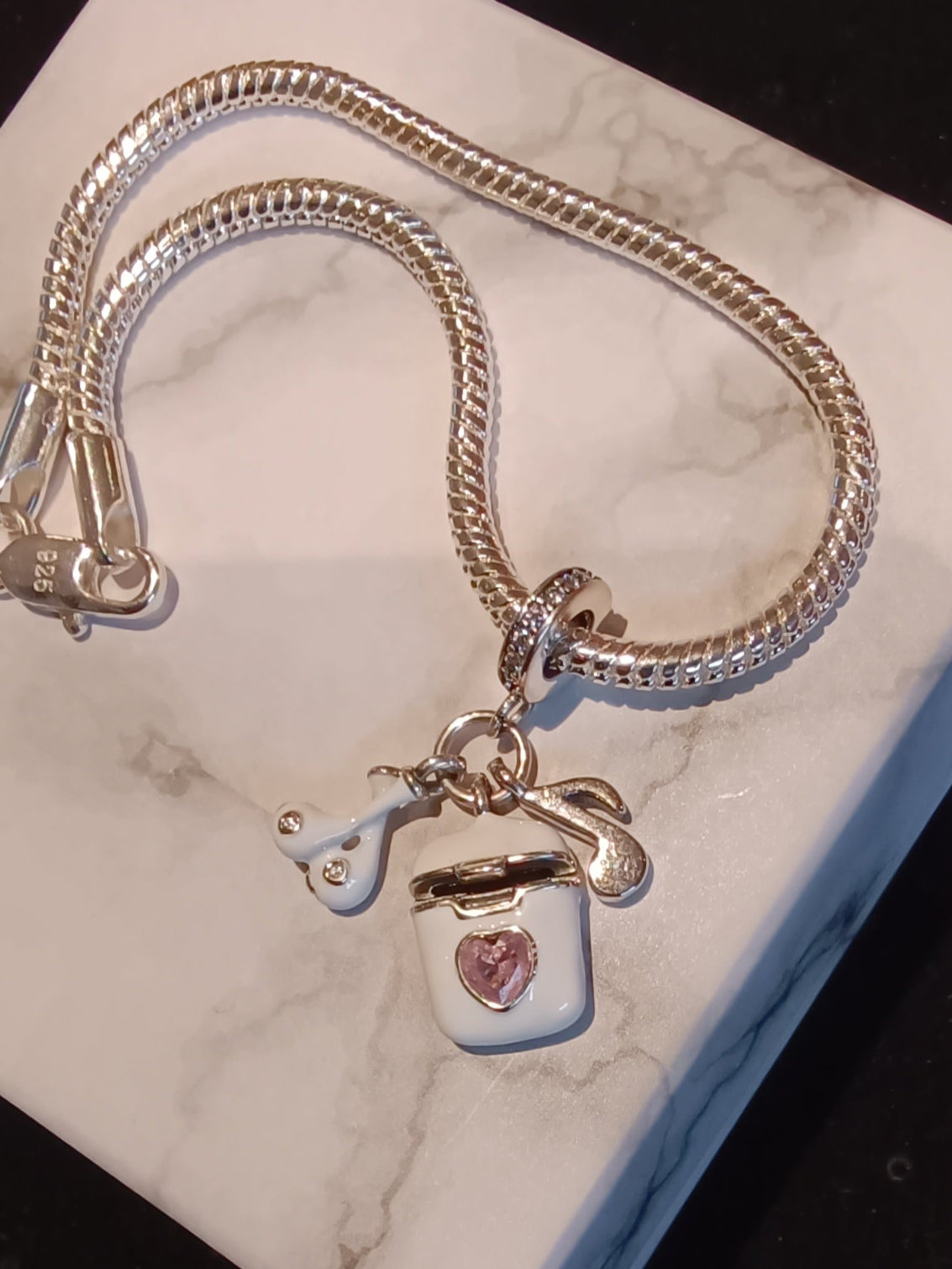 Gliederarmband+Charm-Anhänger "Air Pods/Musik"925er Sterling Silber