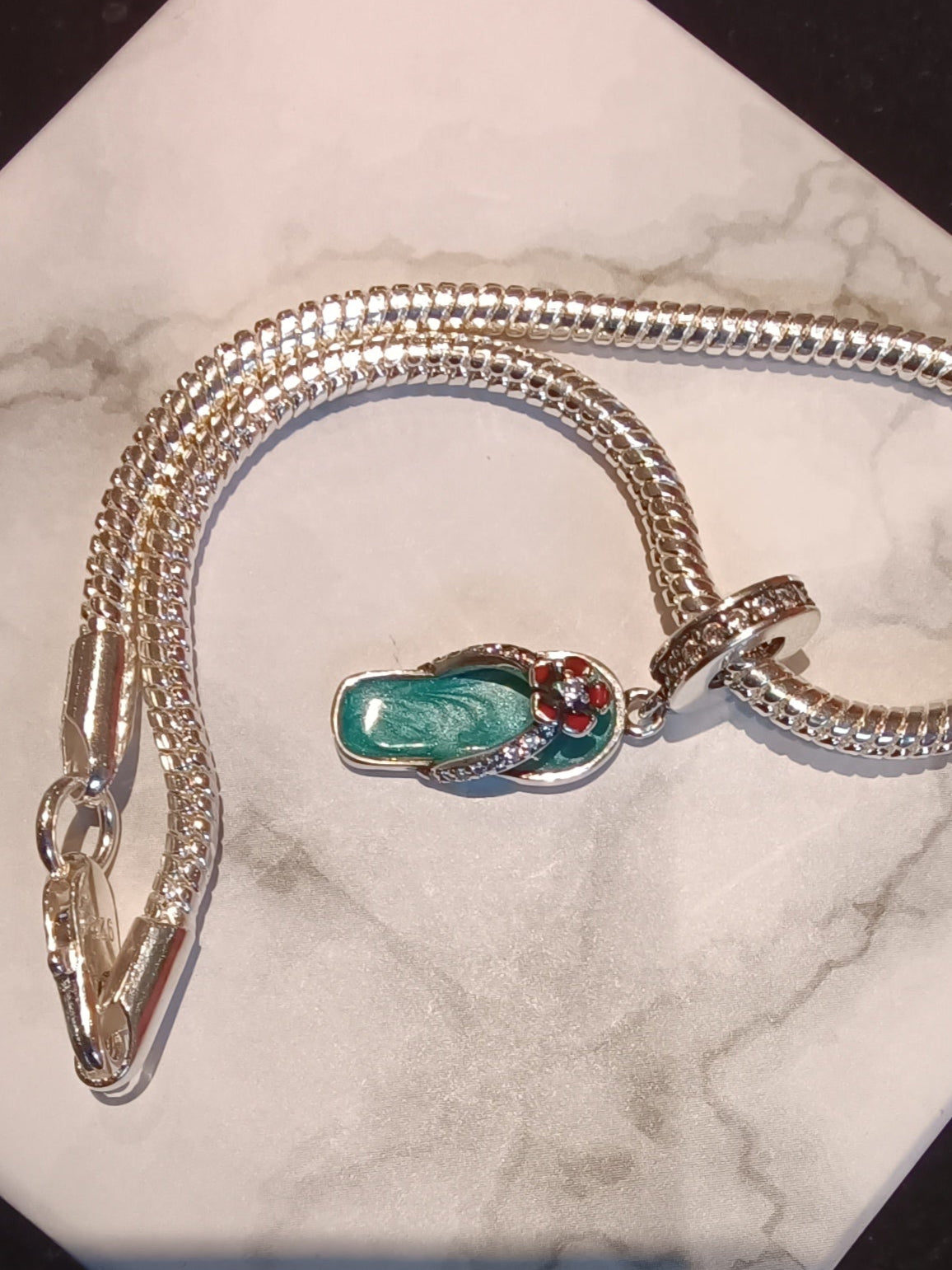 Gliederarmband+Charm-Anhänger "Flip Flop" 925er Sterling Silber