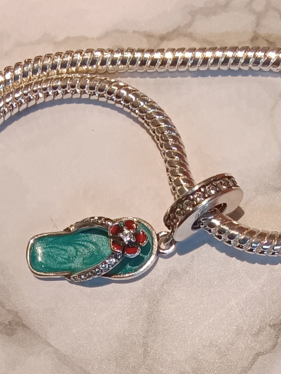 Gliederarmband+Charm-Anhänger "Flip Flop" 925er Sterling Silber