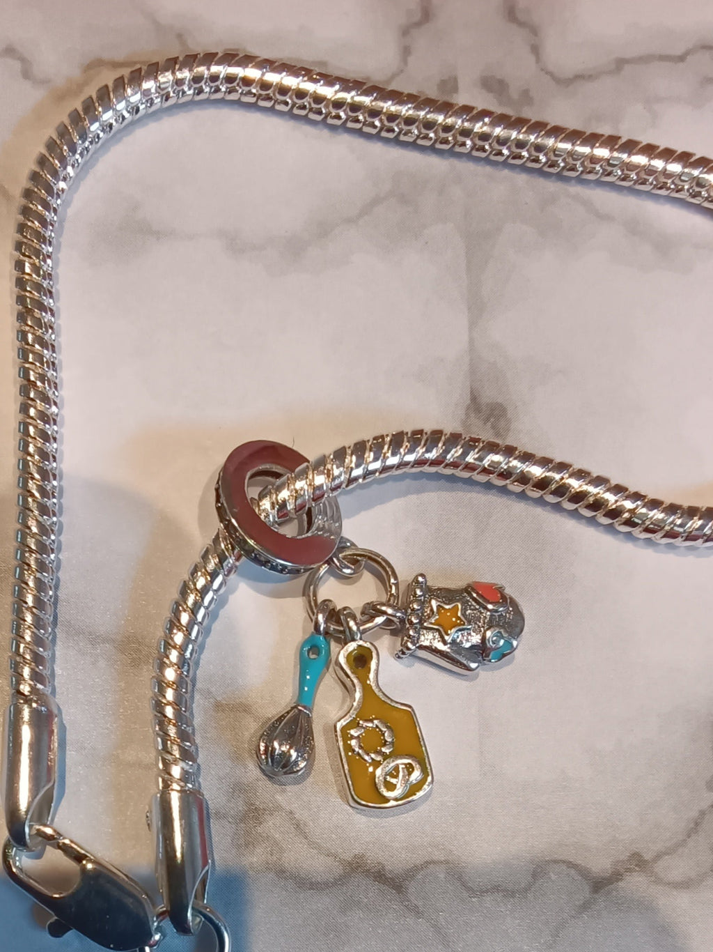 Gliederarmband+Charm-Anhänger "Backen/Kochen\Hobby" 925er Sterling Silber