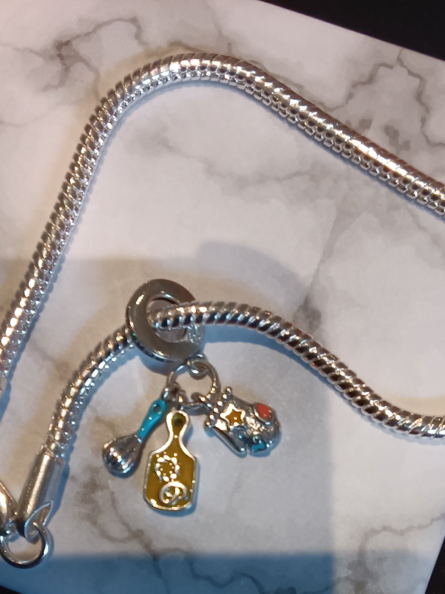 Gliederarmband+Charm-Anhänger "Backen/Kochen\Hobby" 925er Sterling Silber