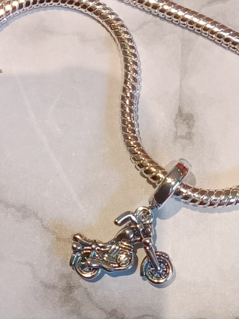 Gliederarmband+Charm-Anhänger "Motorrad" 925er Sterling Silber