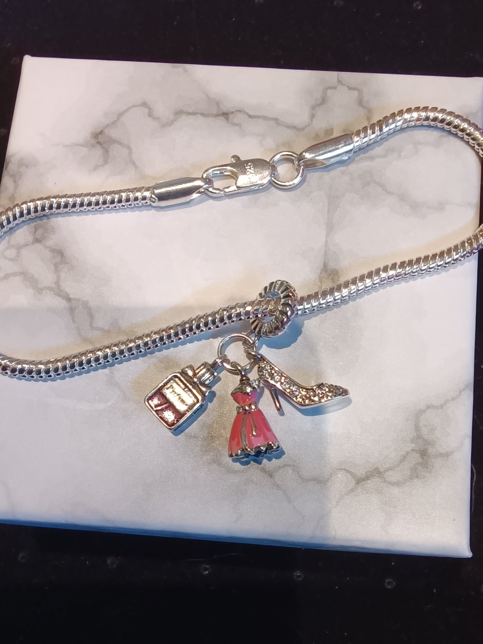 Gliederarmband+Charm-Anhänger "Beauty Mode"  925er Sterling Silber