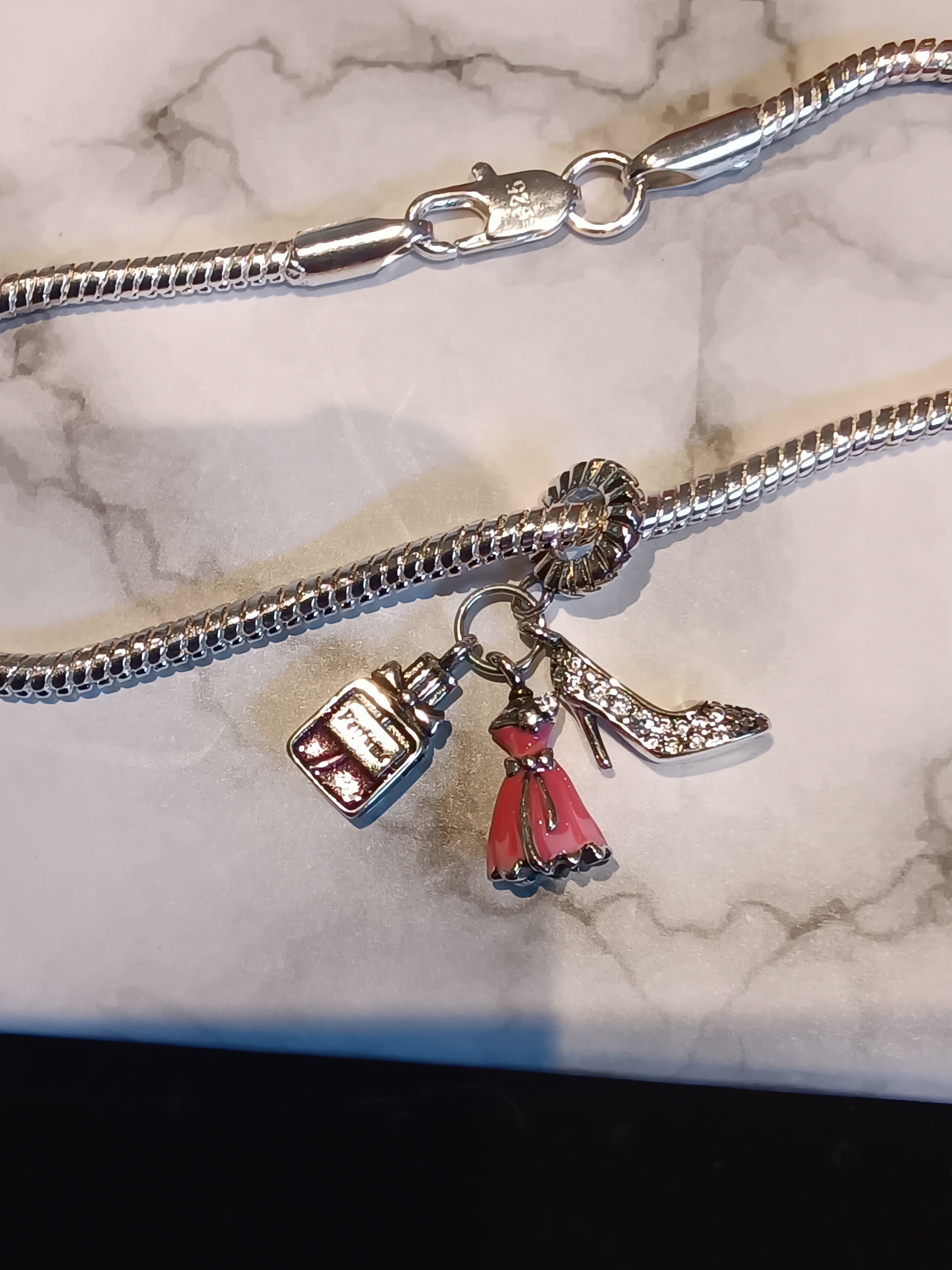 Gliederarmband+Charm-Anhänger "Beauty Mode"  925er Sterling Silber