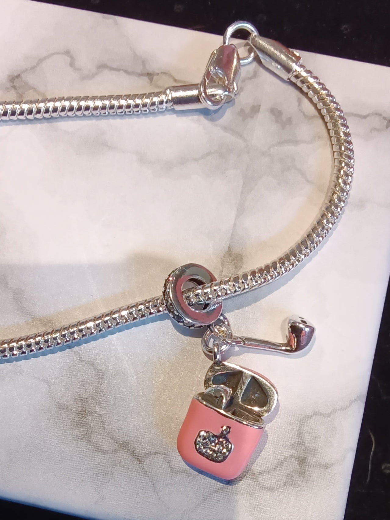 Gliederarmband+Charm Anhänger"Air Pods "925er Sterling Silber