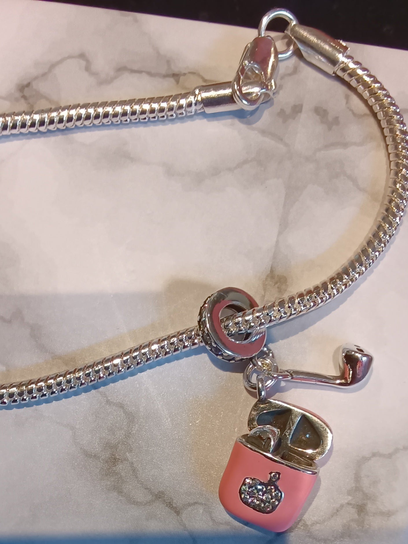 Gliederarmband+Charm Anhänger"Air Pods "925er Sterling Silber