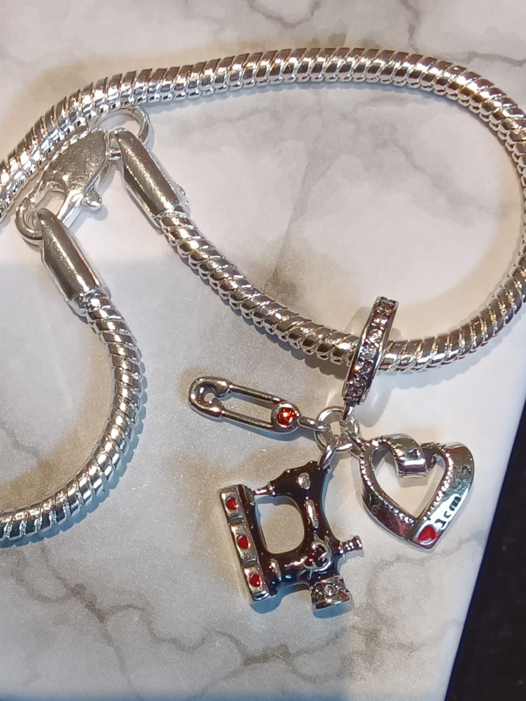 Gliederarmband+Charm -Anhänger "Nähen/Schneider/Hobby" 925er Sterling Silber