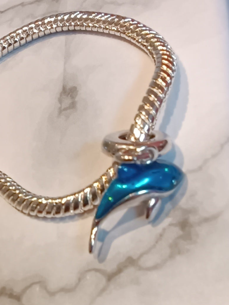 Gliederarmband+Charm-Anhänger "Delphin"925er Sterling Silber
