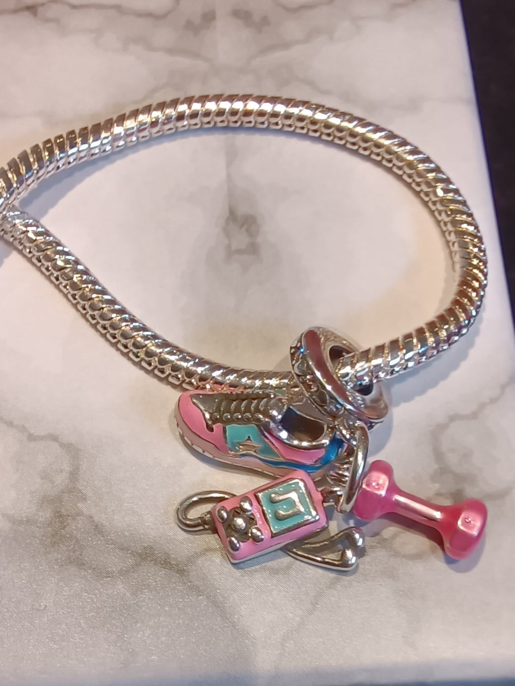 Gliederarmband+Charm-Anhänger "Fitness" 925er Sterling Silber