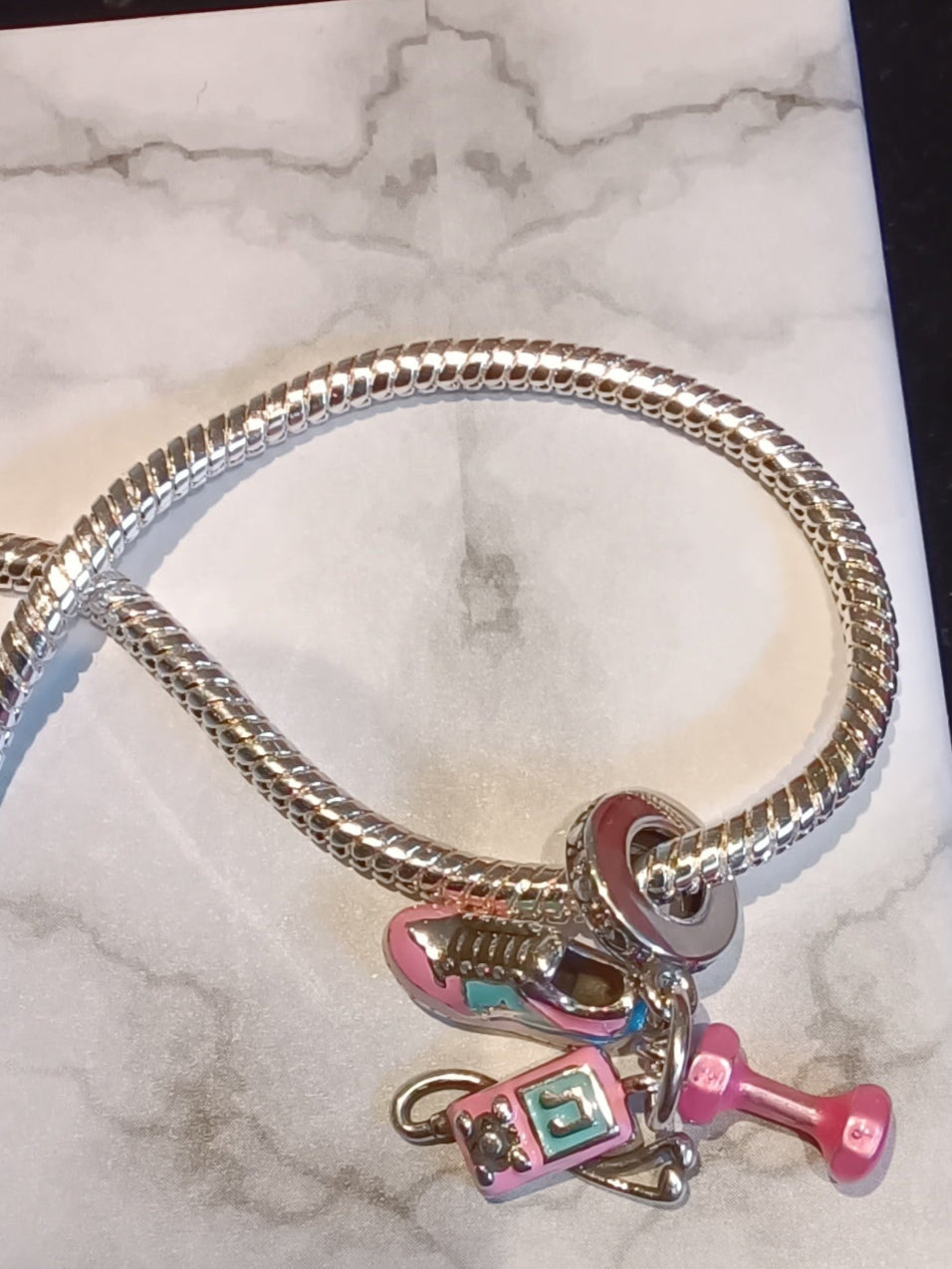 Gliederarmband+Charm-Anhänger "Fitness" 925er Sterling Silber