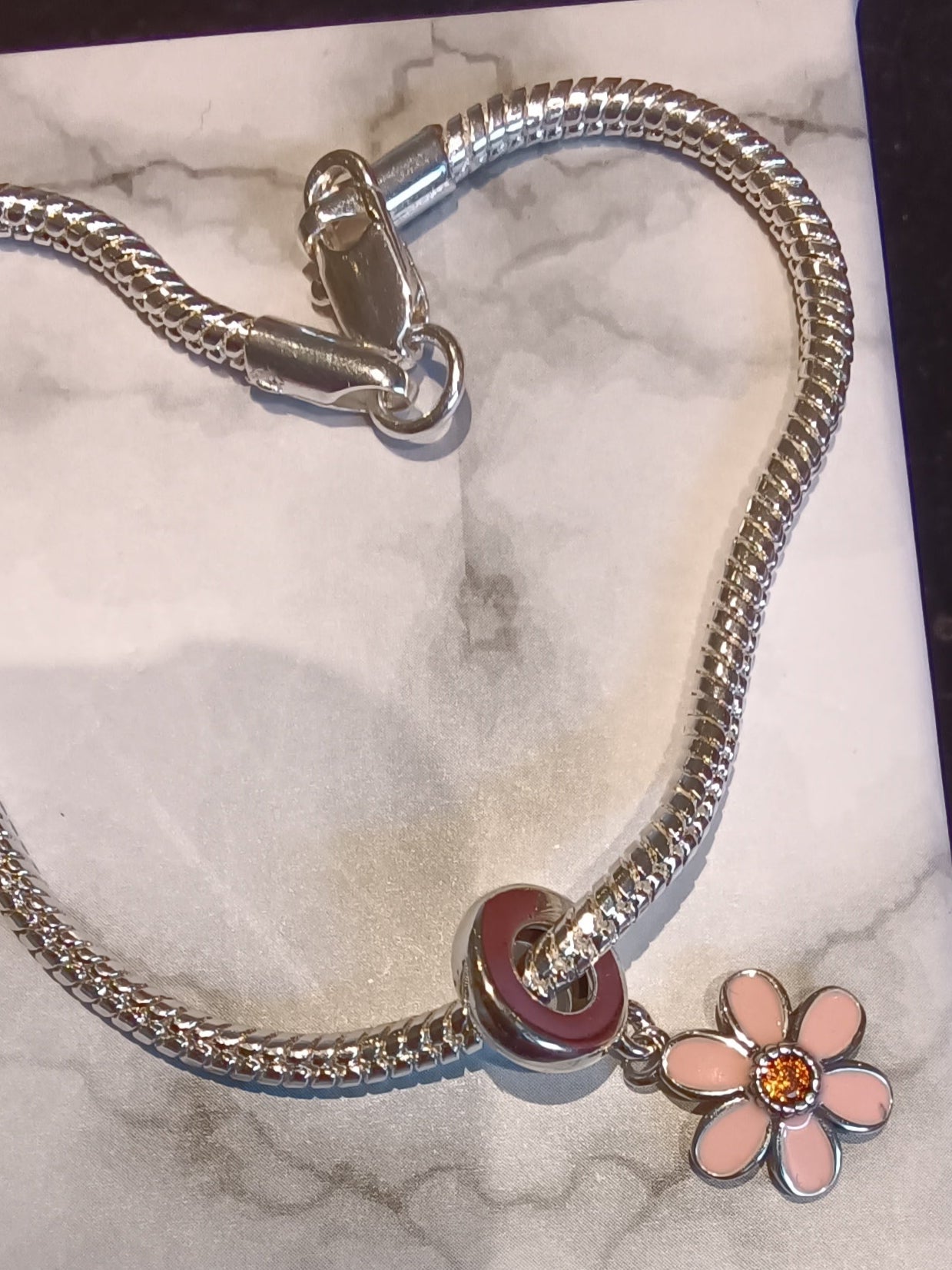 Gliederarmband+Charm-Anhänger "Blume" 925er Sterling Silber