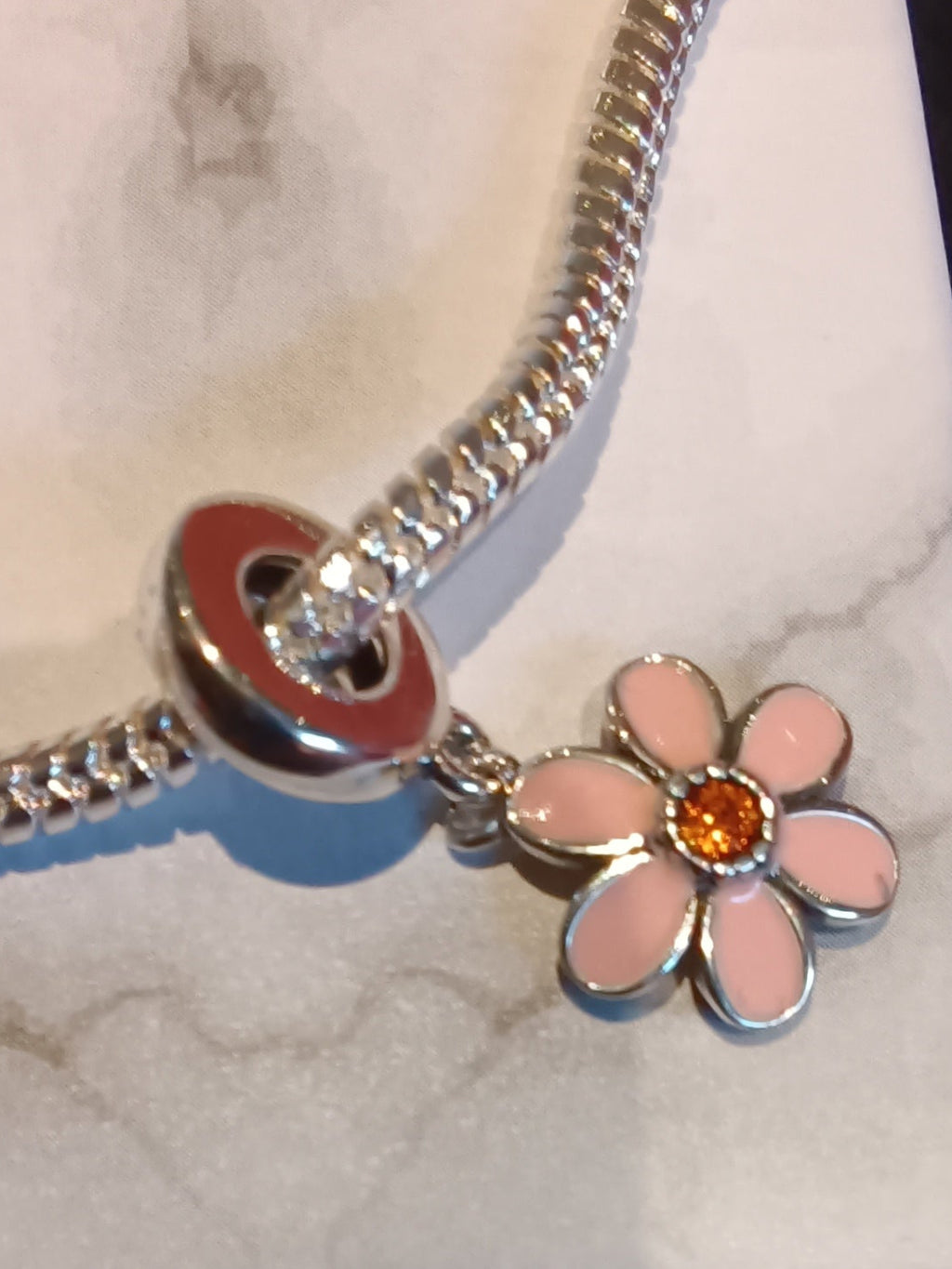 Gliederarmband+Charm-Anhänger "Blume" 925er Sterling Silber