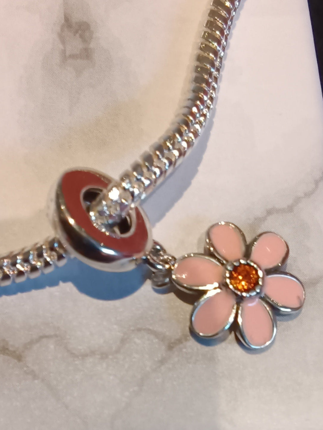 Gliederarmband+Charm-Anhänger "Blume" 925er Sterling Silber