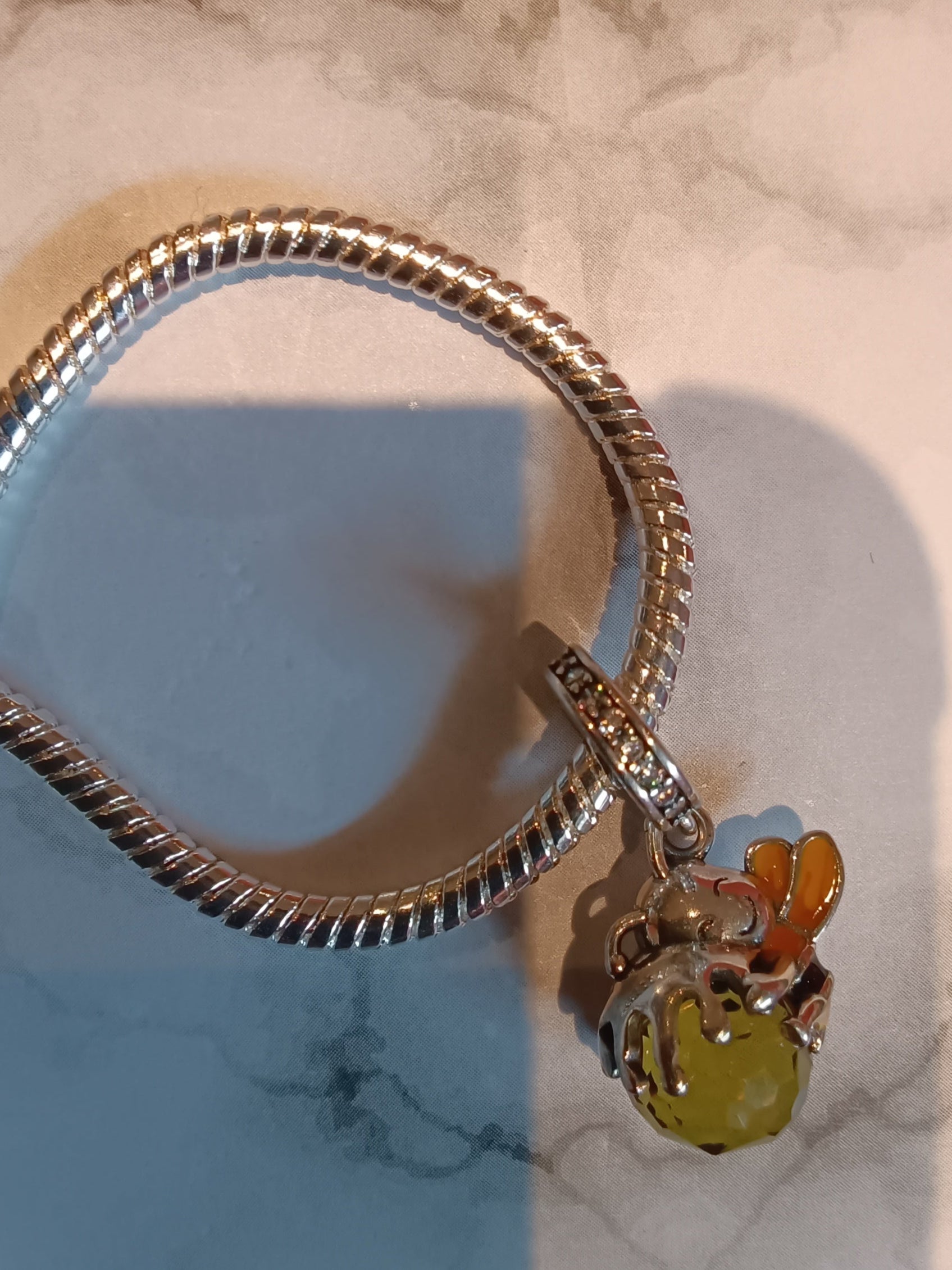 Gliederarmband+Charm -Anhänger "Biene/Honig Tropfen"925er Sterling Silber