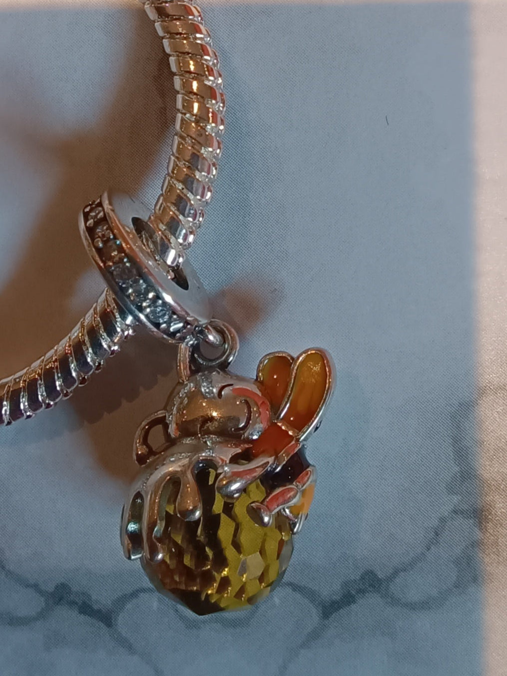 Gliederarmband+Charm -Anhänger "Biene/Honig Tropfen"925er Sterling Silber