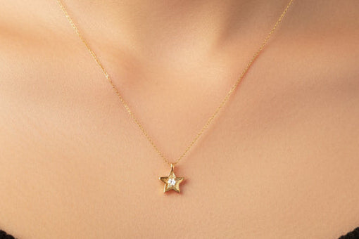 Wunsch Stern Halskette mit Zirkonia Stein