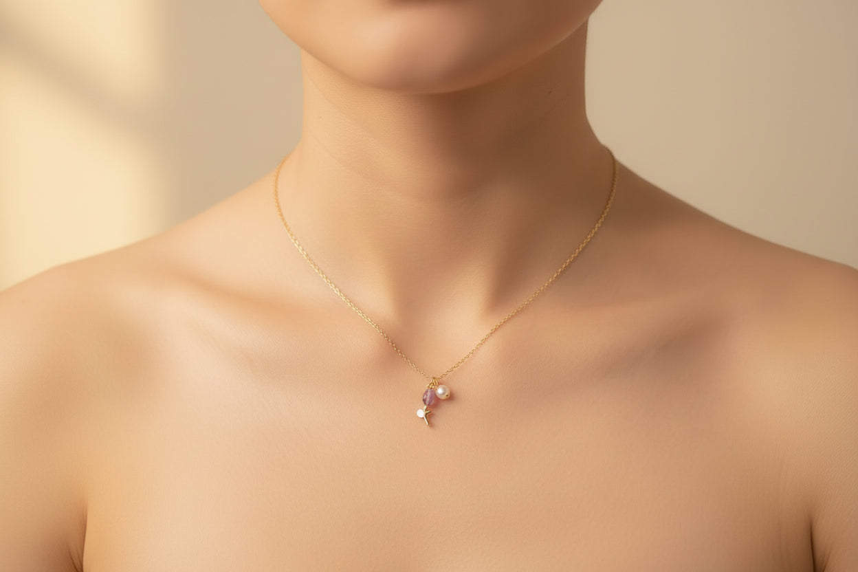 Halskette mit Süßem Tulpen Anhänger mit Perle