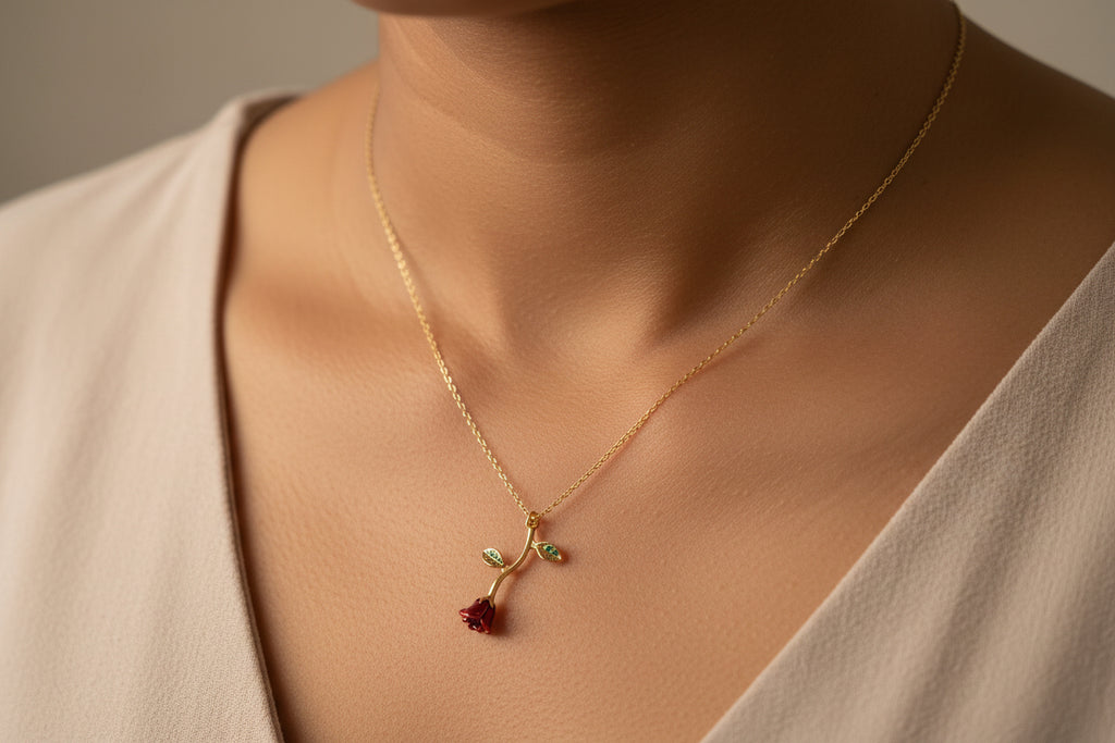 Edler Rosen Anhänger mit Halskette