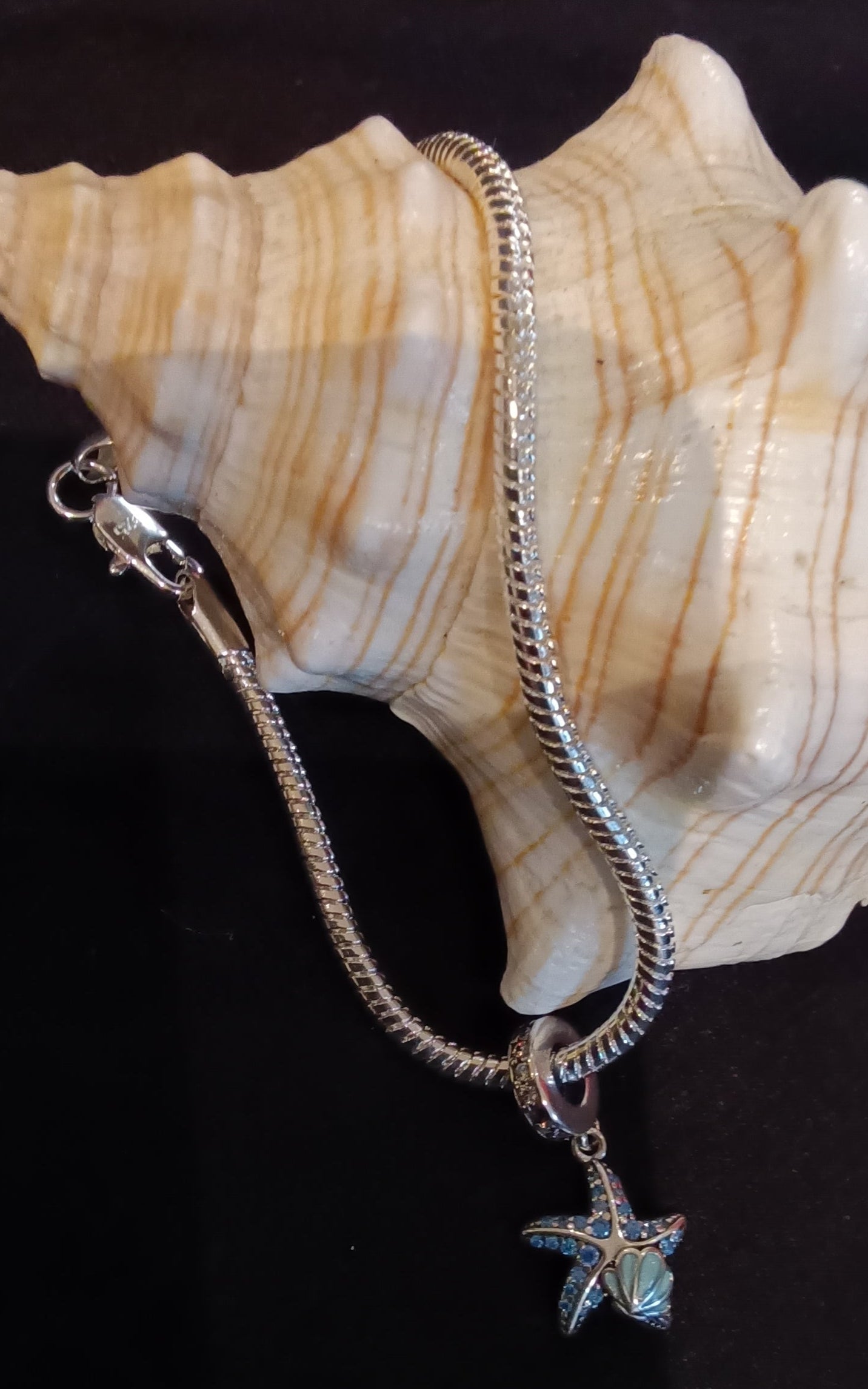 Gliederarmband+Charm Anhänger Seestern 925er Sterling Silber